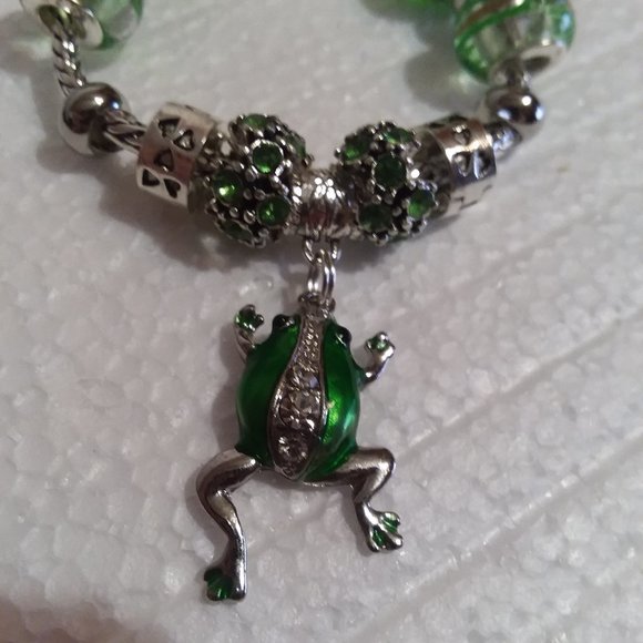 #6-6 3/4"-7" Bracelet-Frog-Glass Beads .925 - Picture 3 of 4